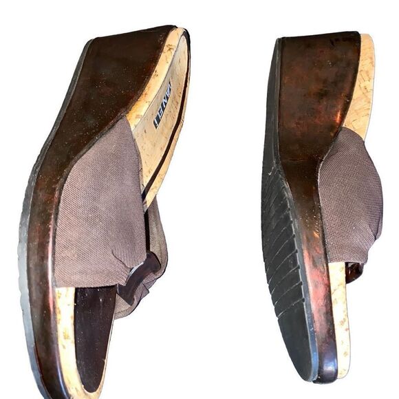 Van Eli slip on bow sandals pendant peep toe wedge cork 9 black summer resort - Picture 5 of 5